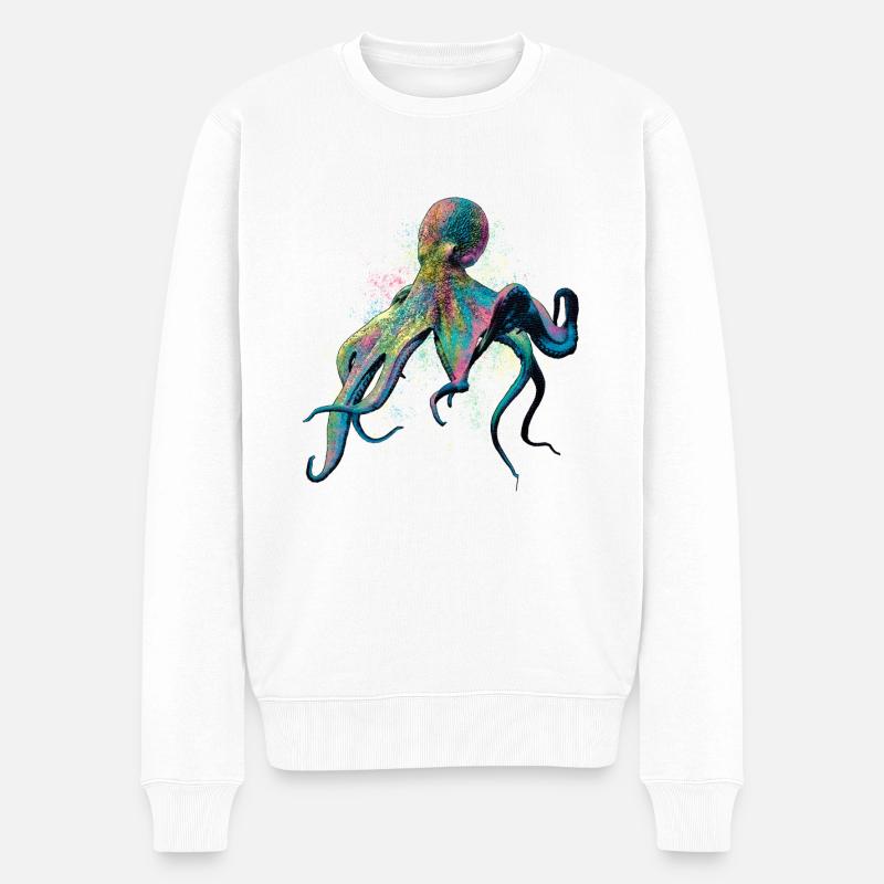 Bunter Oktopus - Männer Premium Bio Pullover - Weiß