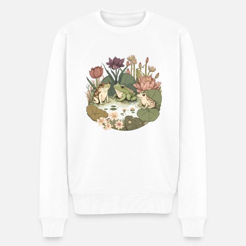 Frosch Cottagecore - Männer Premium Bio Pullover - Weiß