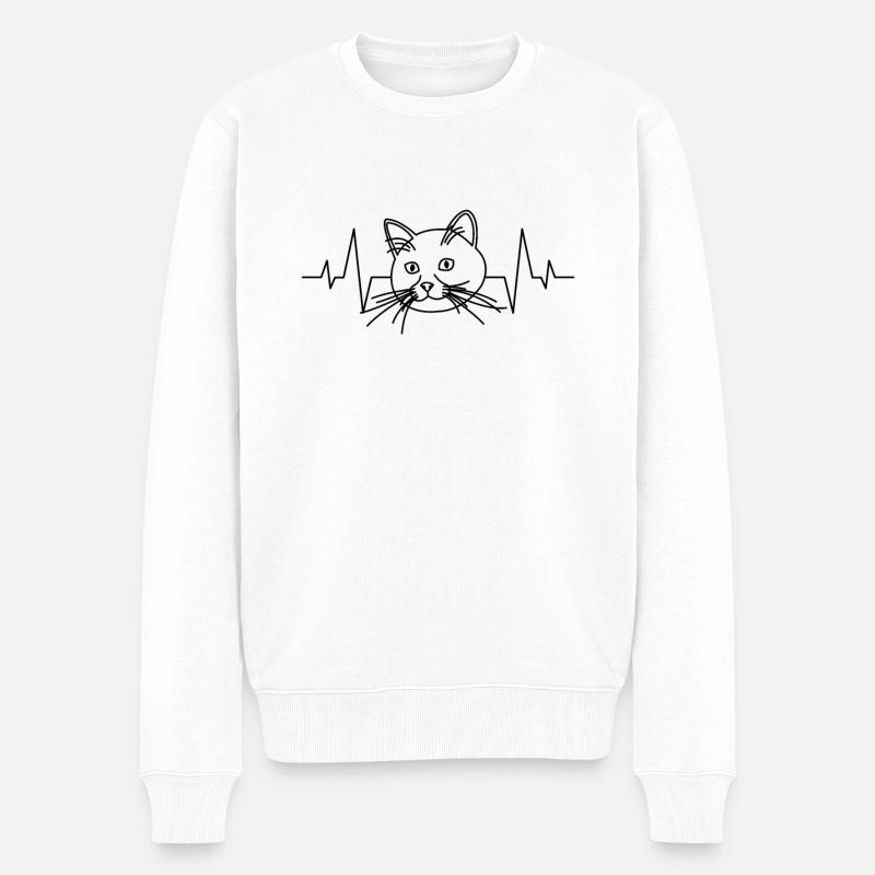 Katze Herzschlag - Männer Premium Bio Pullover - Weiß