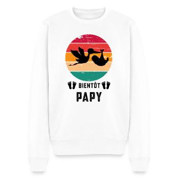 Bientôt papy annonce grossesse retro - Pull Premium bio Homme - blanc - Devant - Thijin (182cm)