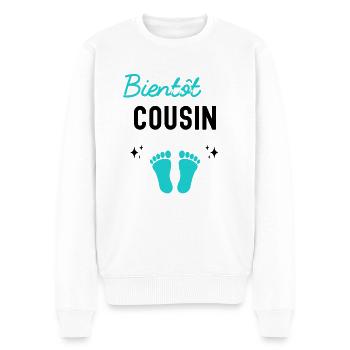 Bientôt cousin cadeau naissance grossesse cousin - Pull Premium bio Homme - blanc - Devant - Thijin (182cm)