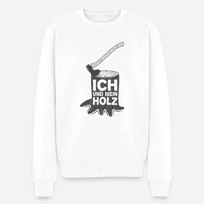 Ich Und Mein Holz - Lustiges Holzfäller - Männer Premium Bio Pullover - Weiß