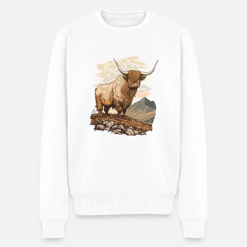 Hochlandkuh - Männer Premium Bio Pullover - Weiß