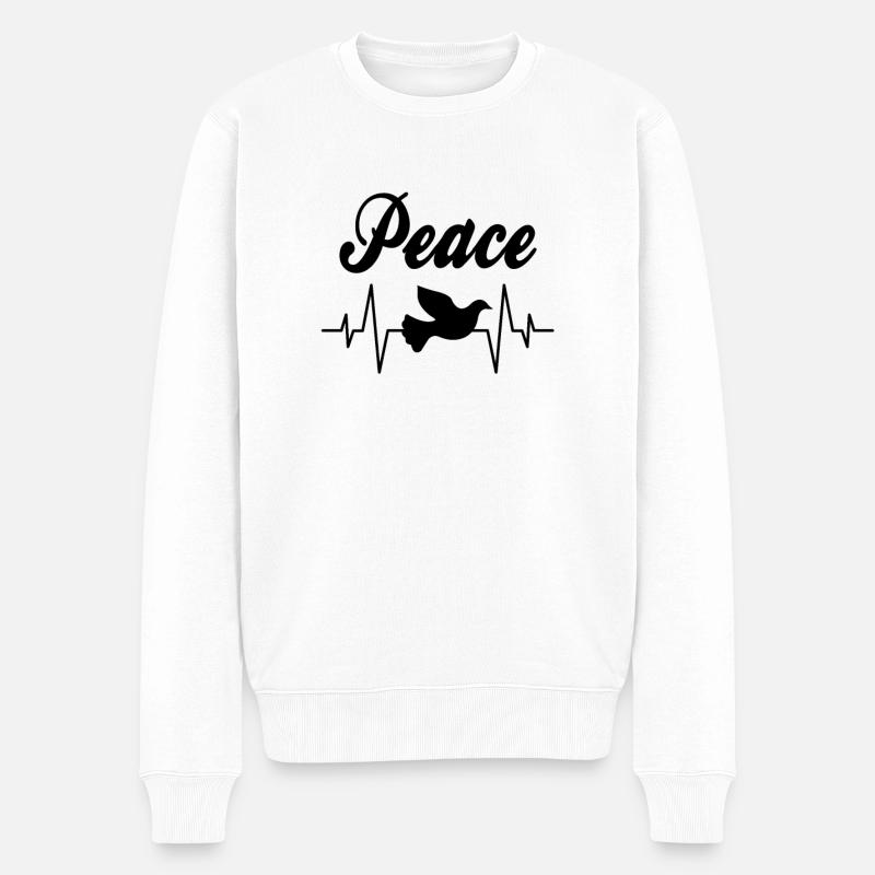 Frieden Taube Herzschlag - Männer Premium Bio Pullover - Weiß