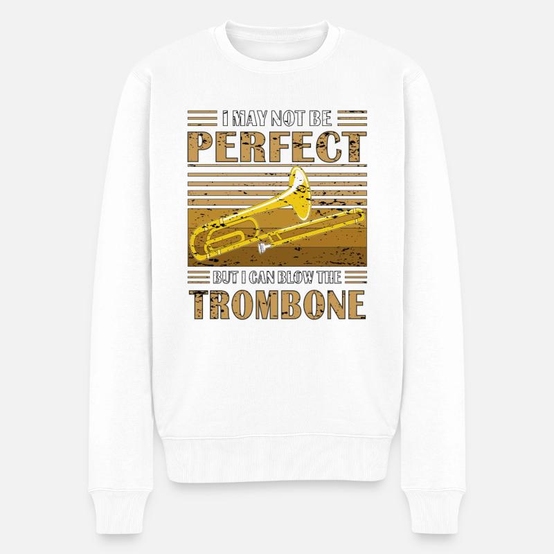 POSAUBE BUT I CAN BLOW THE TROMBONE - Männer Premium Bio Pullover - Weiß