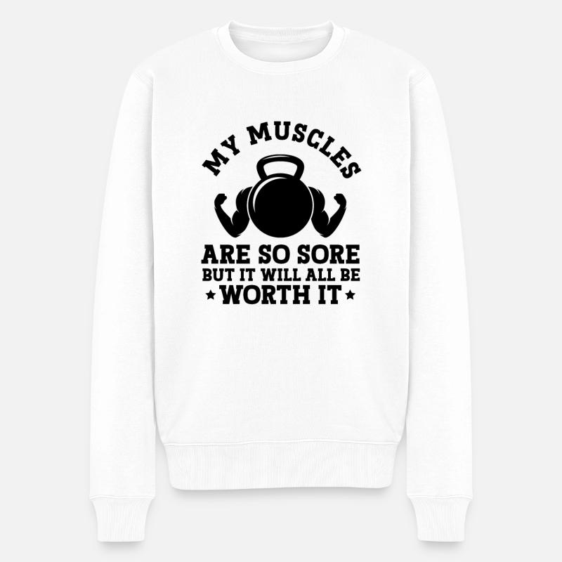 Muskelkater Gewichtstraining Fitnessstudio - Männer Premium Bio Pullover - Weiß
