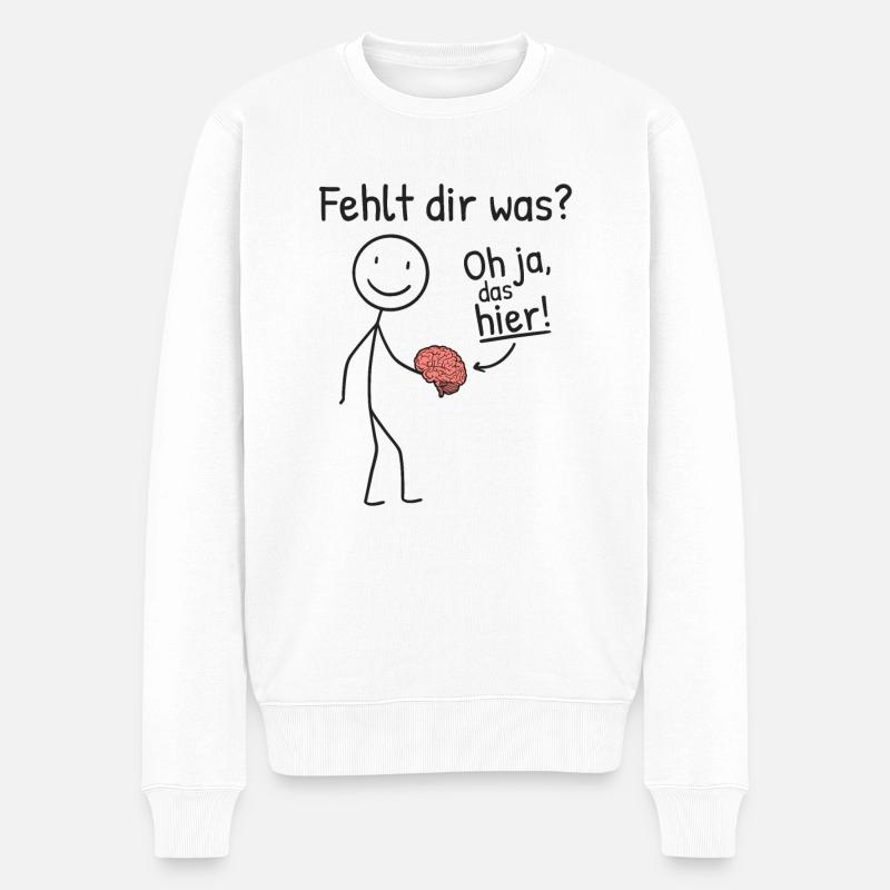Hirn Fehlt Gehirn Sarkasmus Ironie Sprüche - Männer Premium Bio Pullover - Weiß