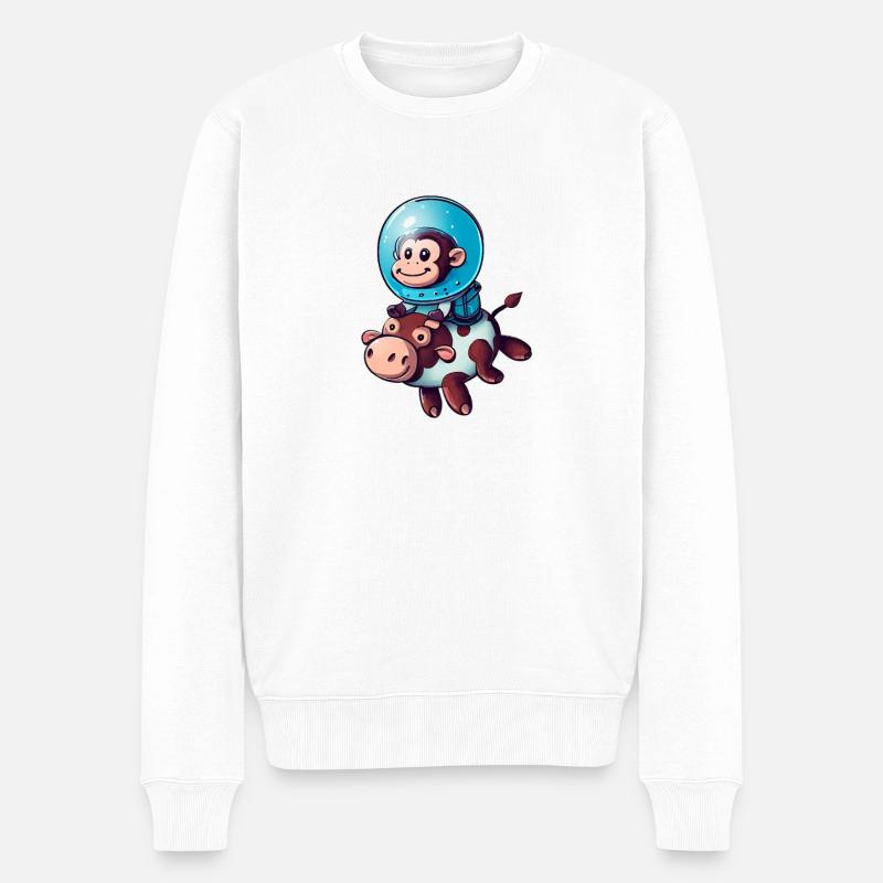 Singe sur Cow Rocket Shake Astronaute Cosmonaute - Pull Premium bio Homme - blanc
