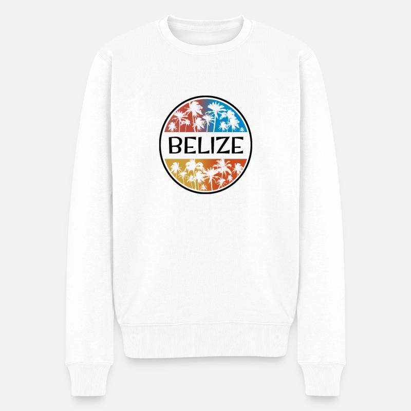 Belize Palme Stilvolles Urlaubssouvenir - Männer Premium Bio Pullover - Weiß