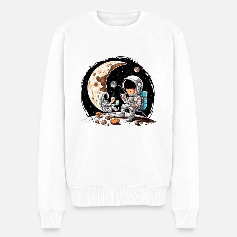 Un astronaute buvant du café sur la lune - Pull Premium bio Homme - blanc