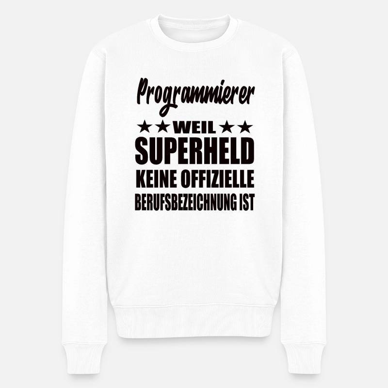 Programmierer Superheld Spruch - Männer Premium Bio Pullover - Weiß