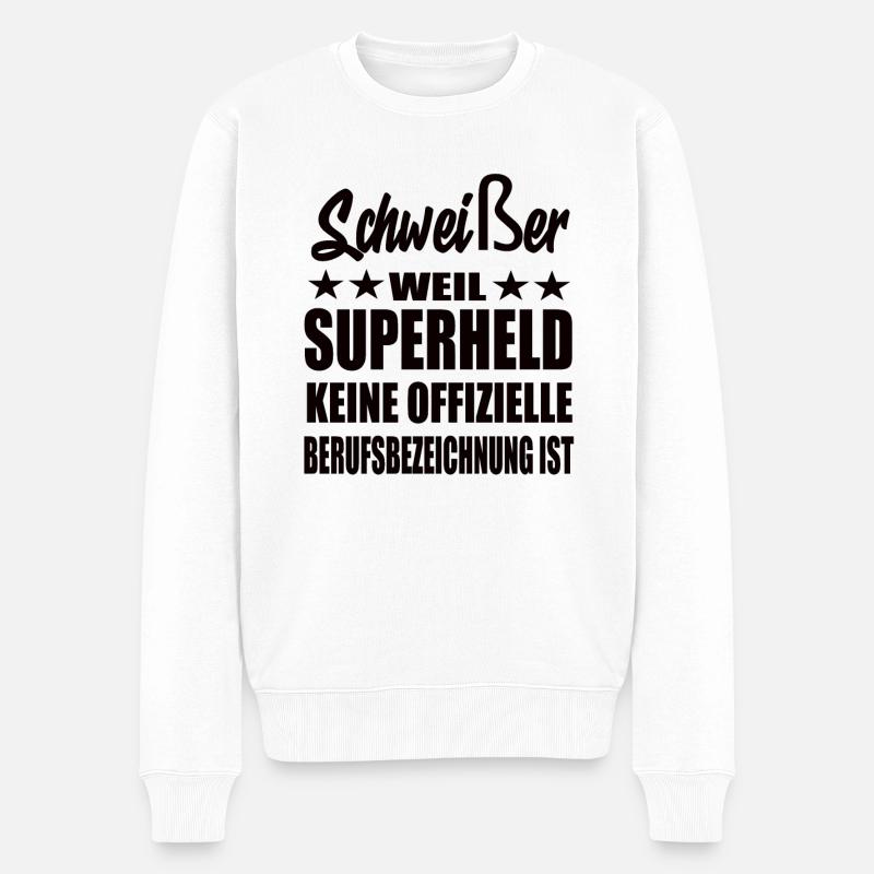 Schweißer Superheld Spruch - Männer Premium Bio Pullover - Weiß