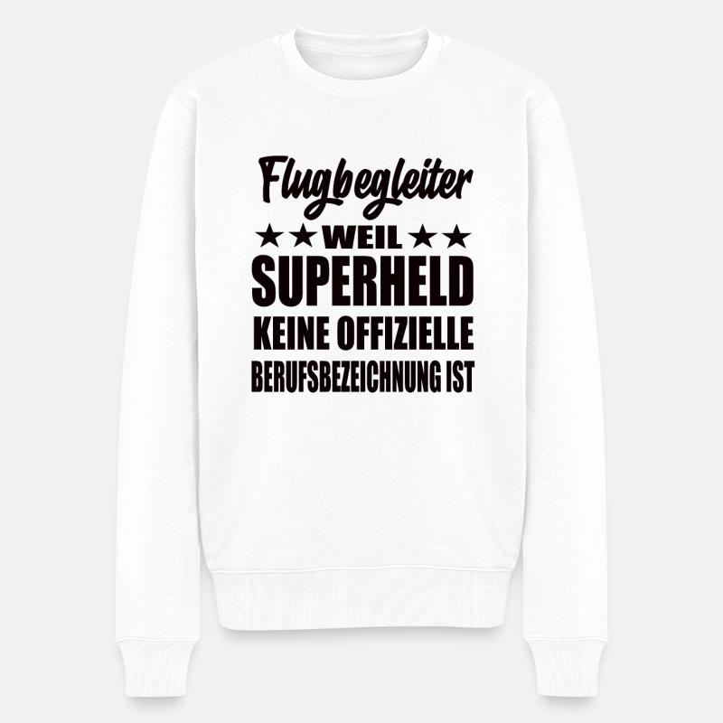 Flugbegleiter Superheld Spruch - Männer Premium Bio Pullover - Weiß