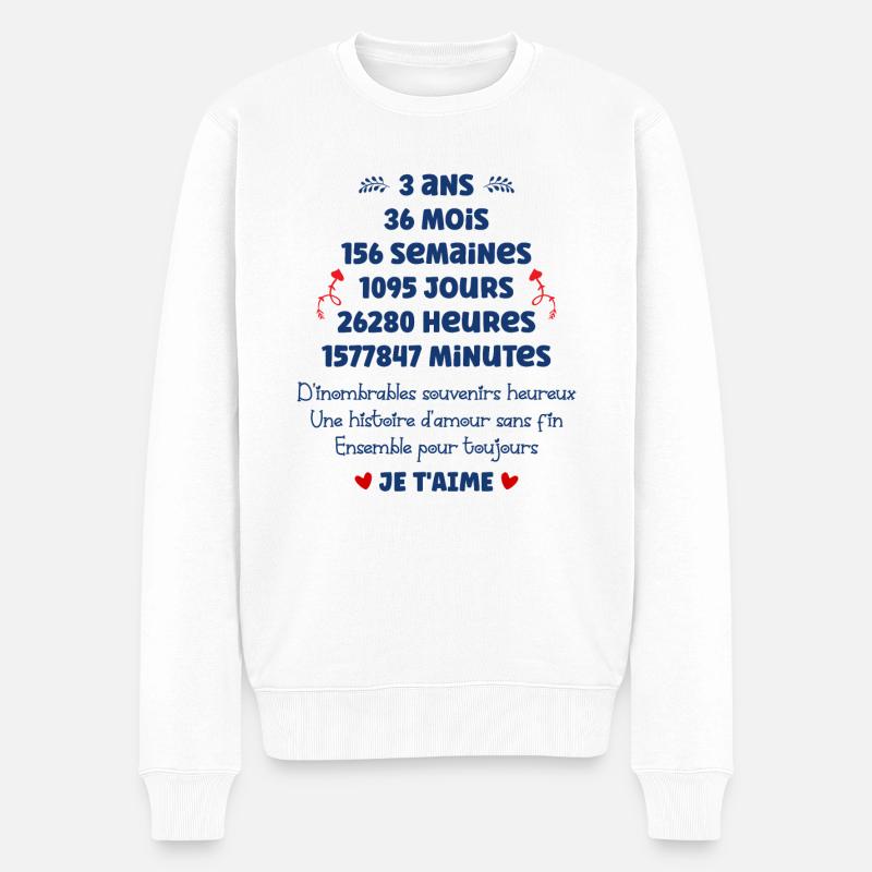 Anniversaire mariage 3 ans - Pull Premium bio Homme - blanc