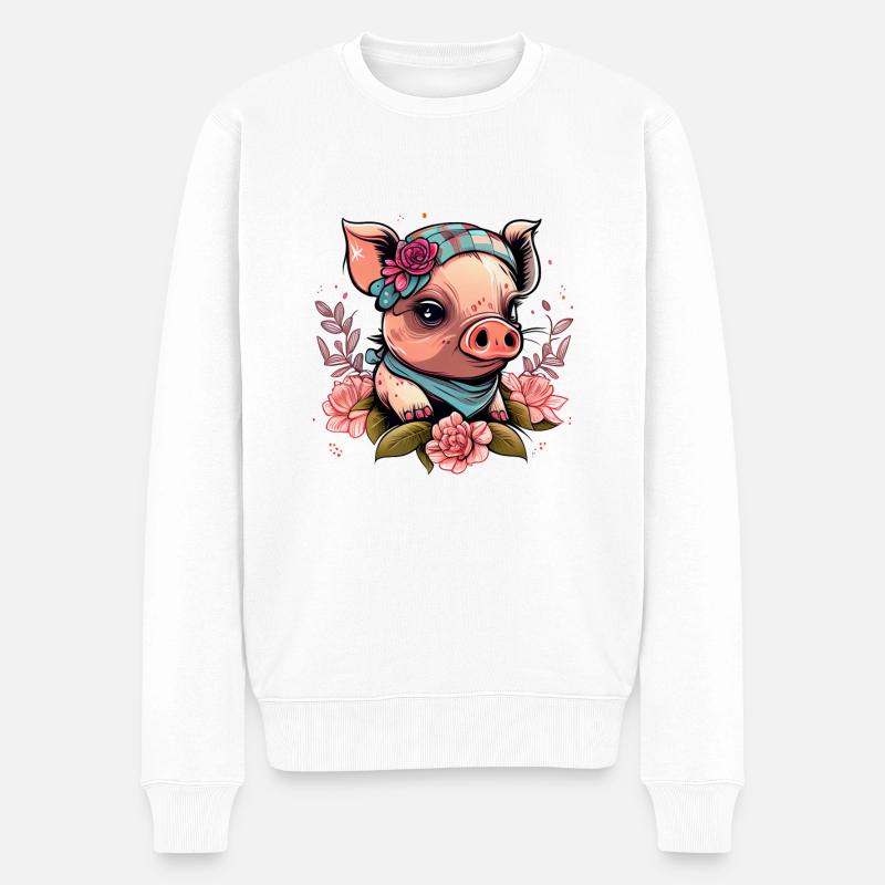 Schweinchen mit Kopftuch - Männer Premium Bio Pullover - Weiß