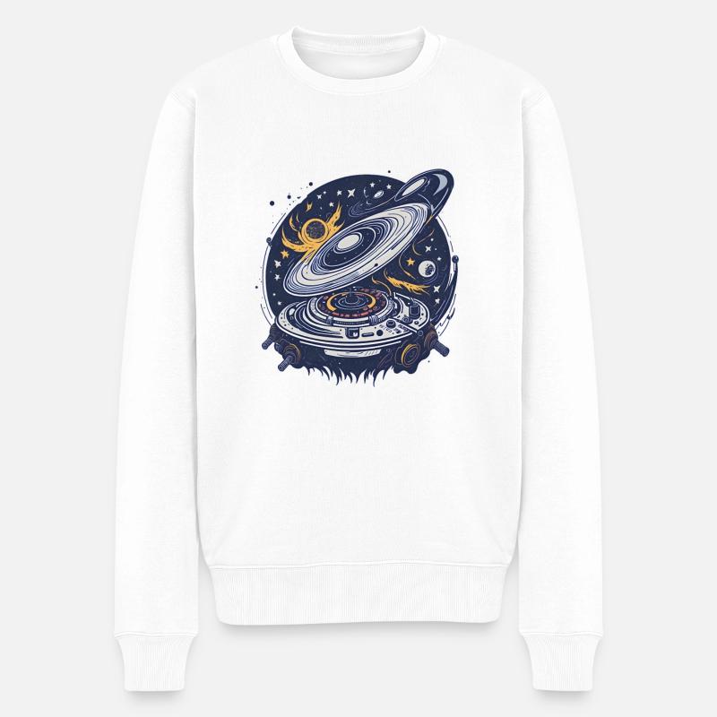 Retro Galaktischer Vinyl-Player - Männer Premium Bio Pullover - Weiß