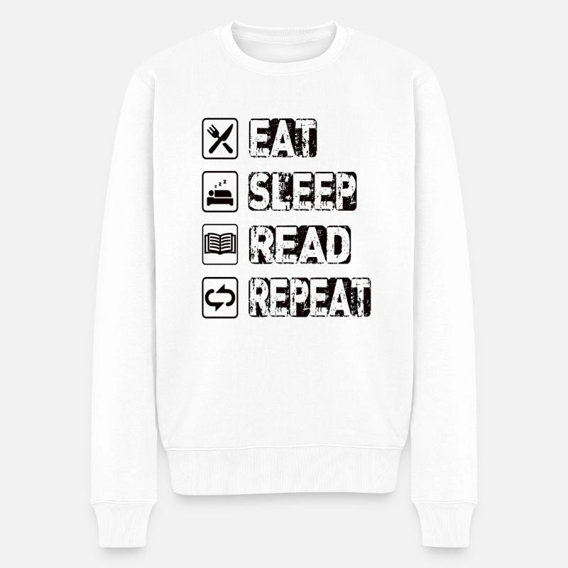 Eat Sleep Read Repeat - Männer Premium Bio Pullover - Weiß