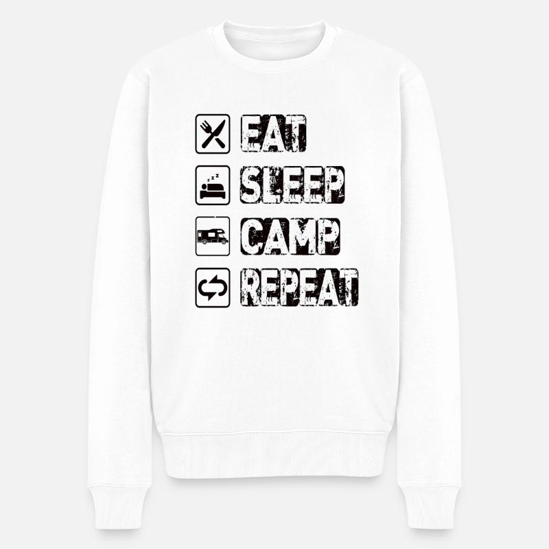 Eat Sleep Camp Repeat - Männer Premium Bio Pullover - Weiß