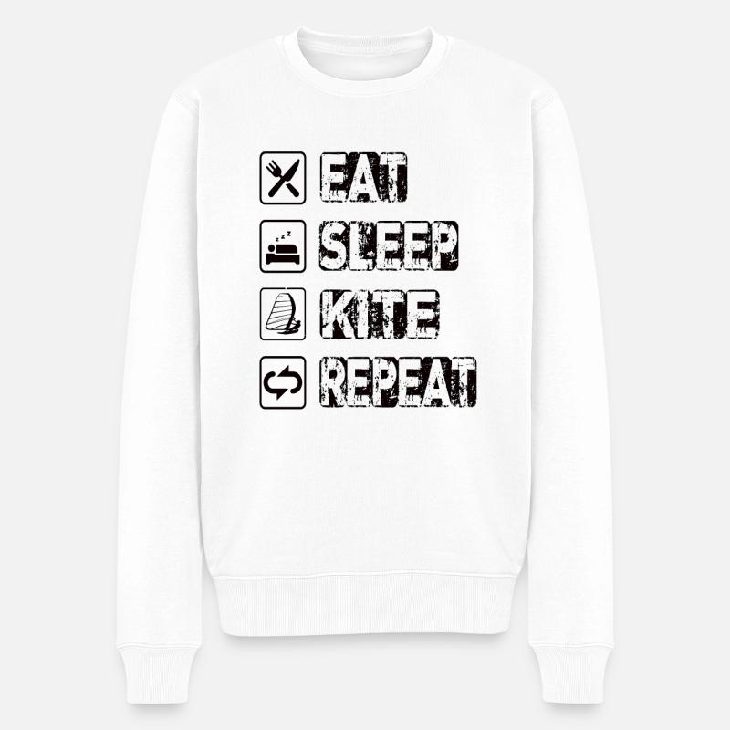 Eat Sleep Kite Repeat - Männer Premium Bio Pullover - Weiß
