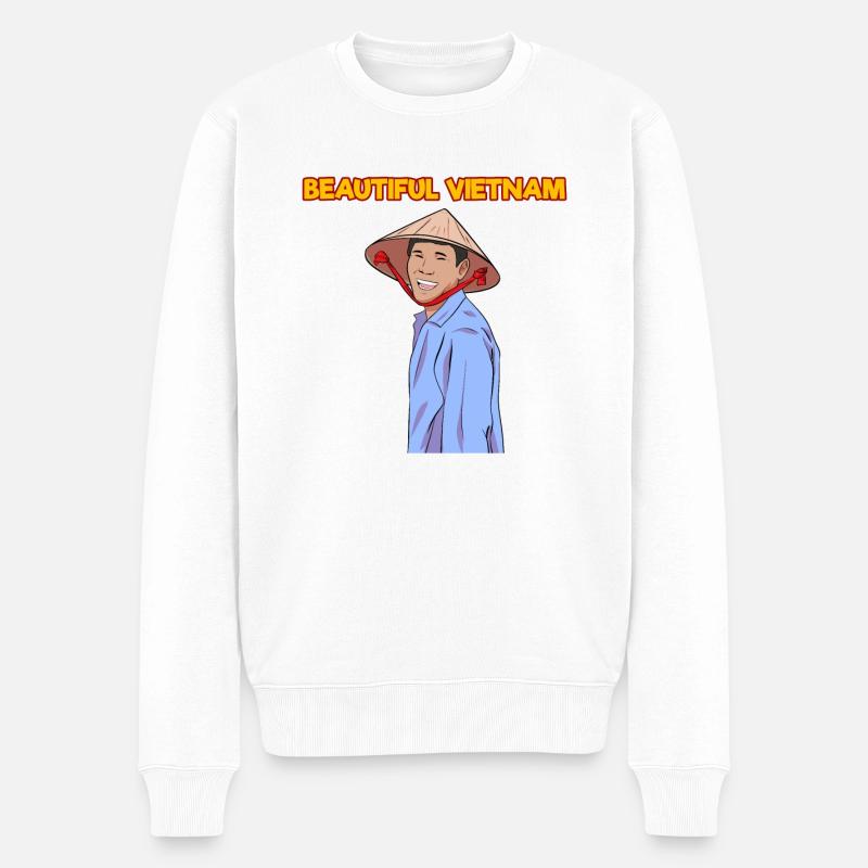 Vietnam Viet Bauern Reisfeld Flagge I Geschenk - Männer Premium Bio Pullover - Weiß