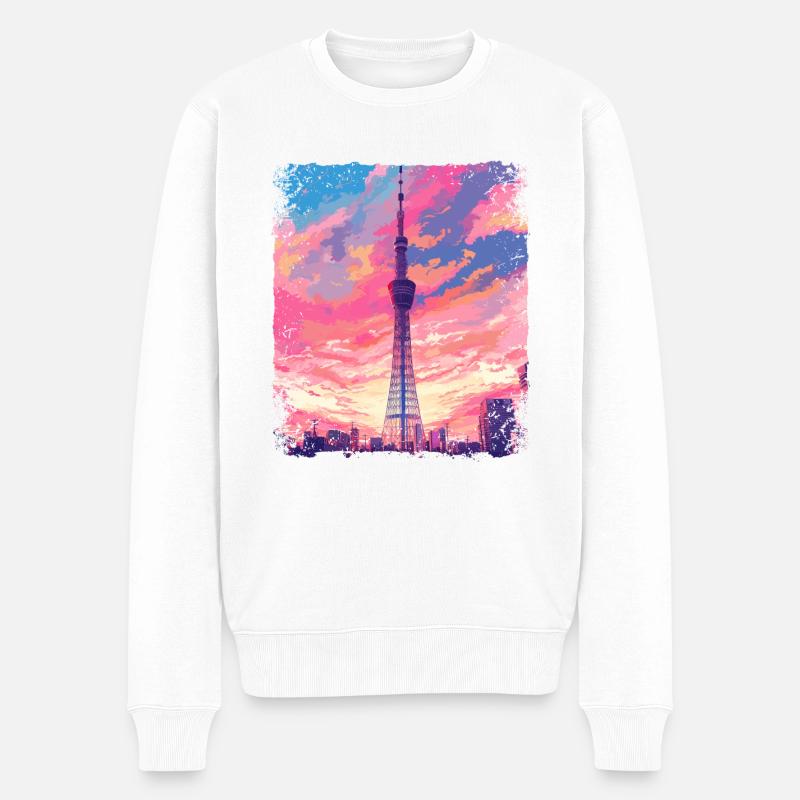 Vaporwave Ästhetischer Skytree Tokyo Japanischer Anblick - Männer Premium Bio Pullover - Weiß