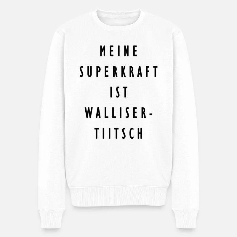 Superkraft Wallisertiitsch - Männer Premium Bio Pullover - Weiß