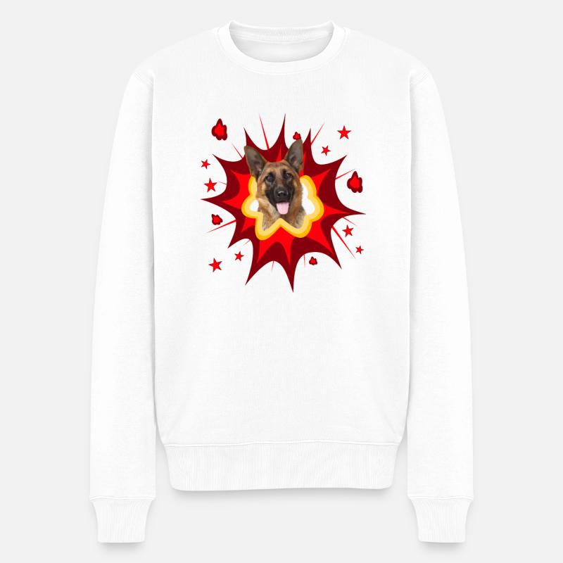 Comic Hund Design - Pow - Schäferhund - Männer Premium Bio Pullover - Weiß