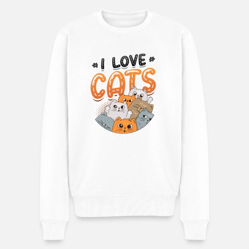 Ich Liebe Katzen - Männer Premium Bio Pullover - Weiß