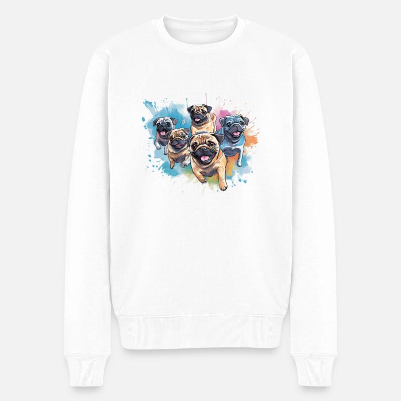 Mops-party - Männer Premium Bio Pullover - Weiß