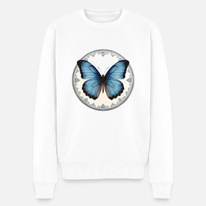 Blauer Morpho-Schmetterling - Männer Premium Bio Pullover - Weiß