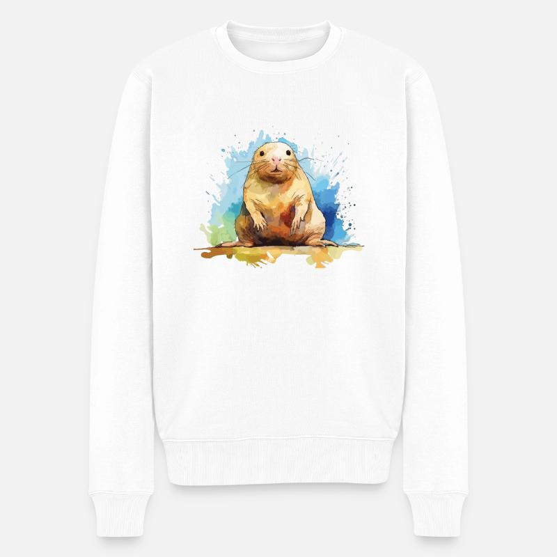 Aquarell Nacktmull - Bunte Nagetierkunst - Männer Premium Bio Pullover - Weiß