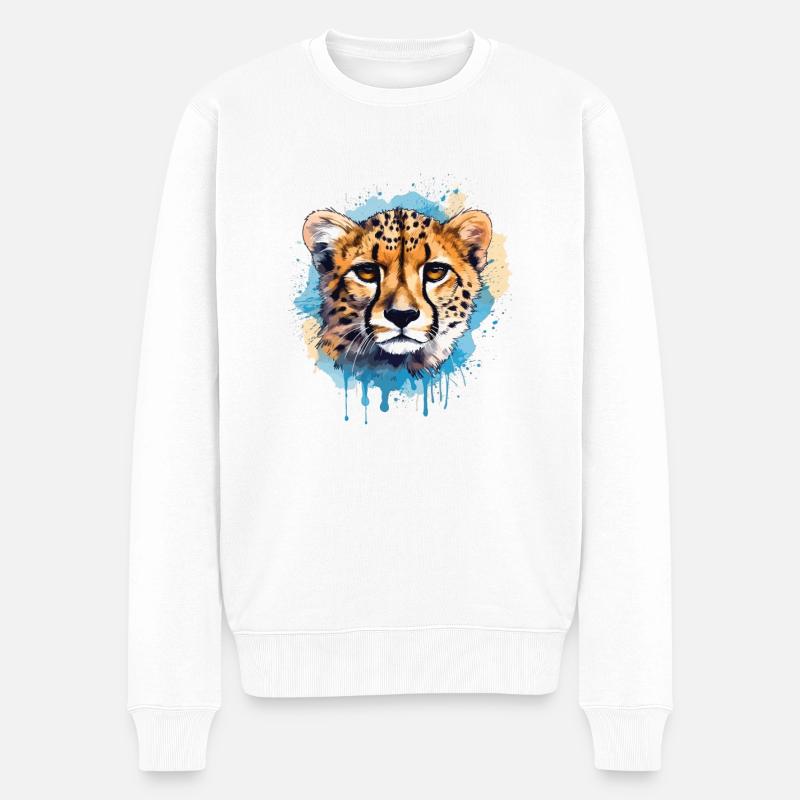 Bunte Kunst - Niedliches &; Wildes Geparden-design - Männer Premium Bio Pullover - Weiß