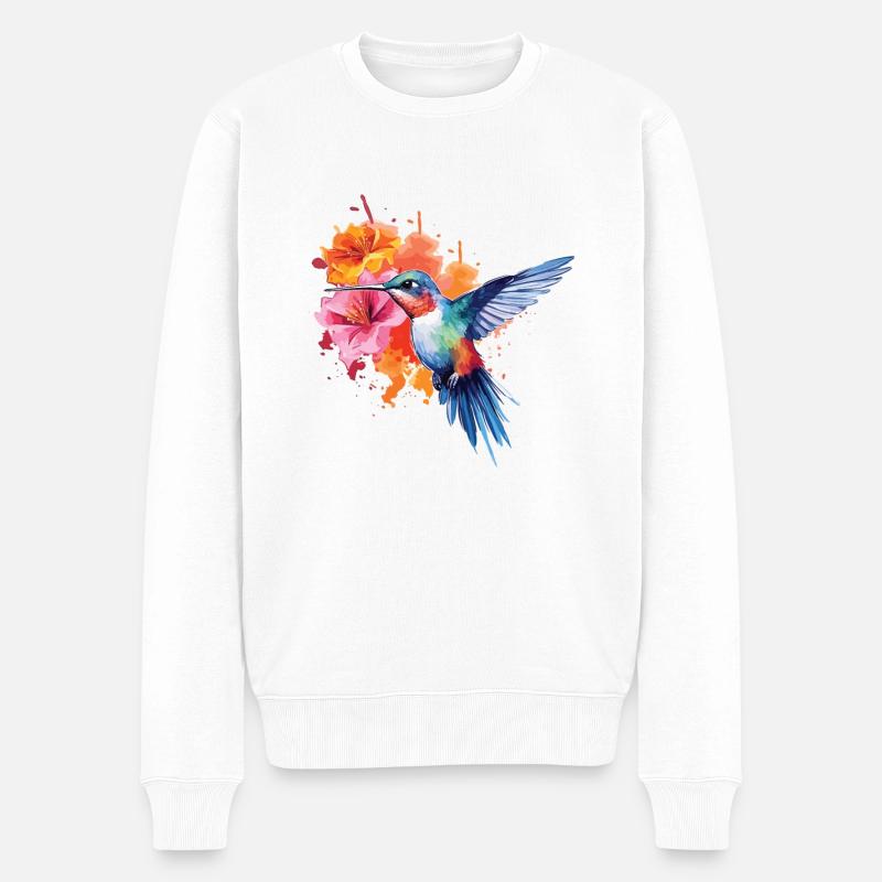 Entzückende Aquarellkunst Eines Kolibris - Männer Premium Bio Pullover - Weiß