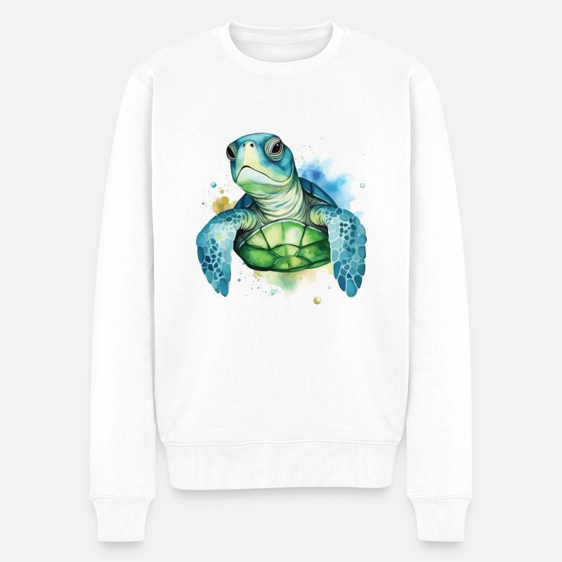 Niedliche Meeresschildkröten-aquarellkunst - Männer Premium Bio Pullover - Weiß