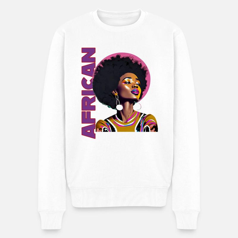 Femme noire avec lettrage africain - Pull Premium bio Homme - blanc