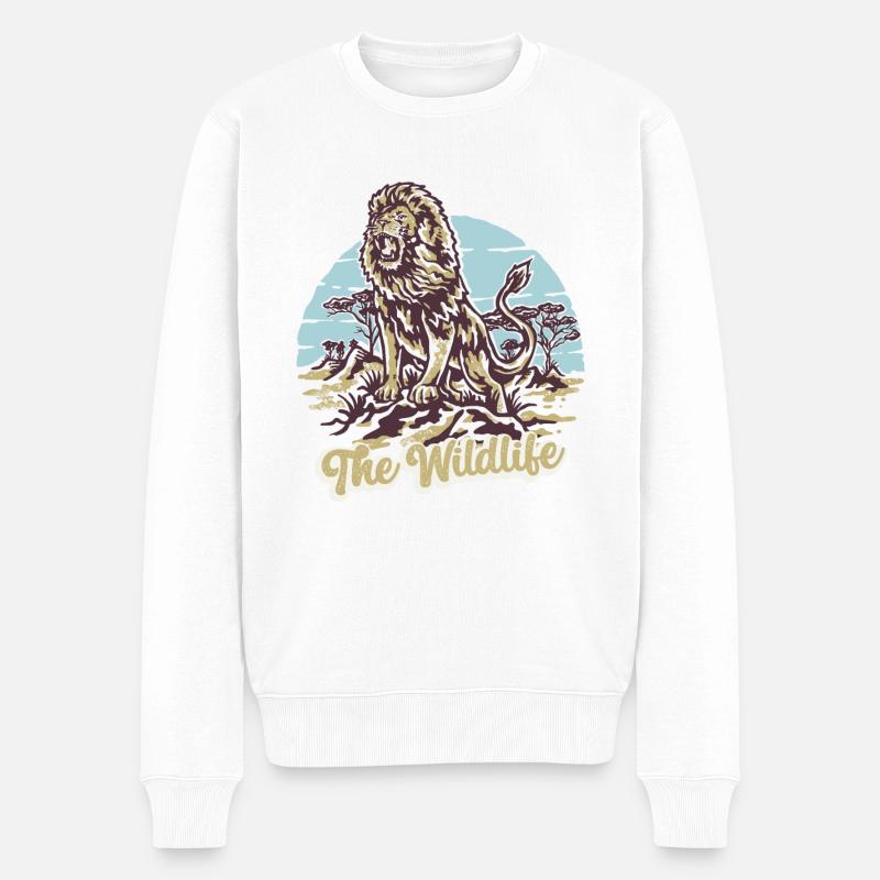 Die Tierwelt des Löwentieres - Männer Premium Bio Pullover - Weiß