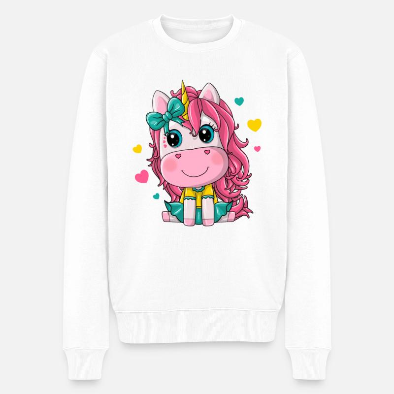 Einhorn-Mädchen - Männer Premium Bio Pullover - Weiß