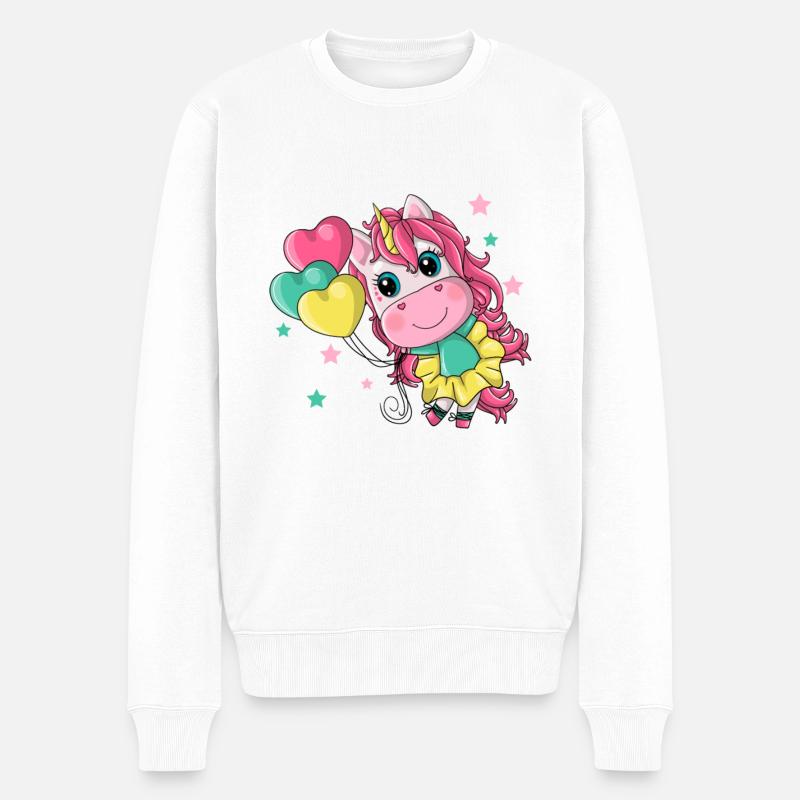 Einhornmädchen mit Herz - Männer Premium Bio Pullover - Weiß