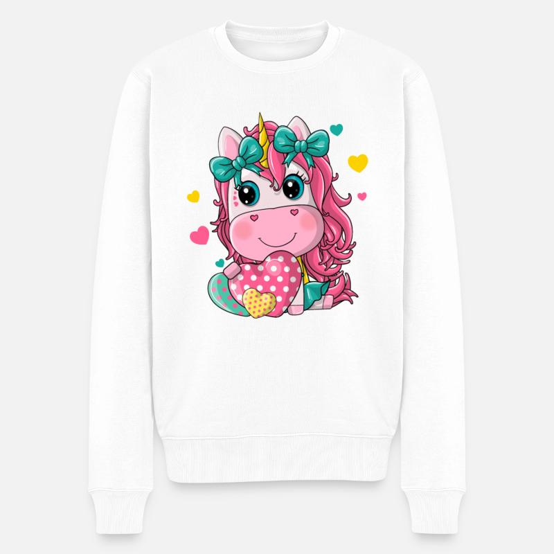 Einhornmädchen mit Herz - Männer Premium Bio Pullover - Weiß