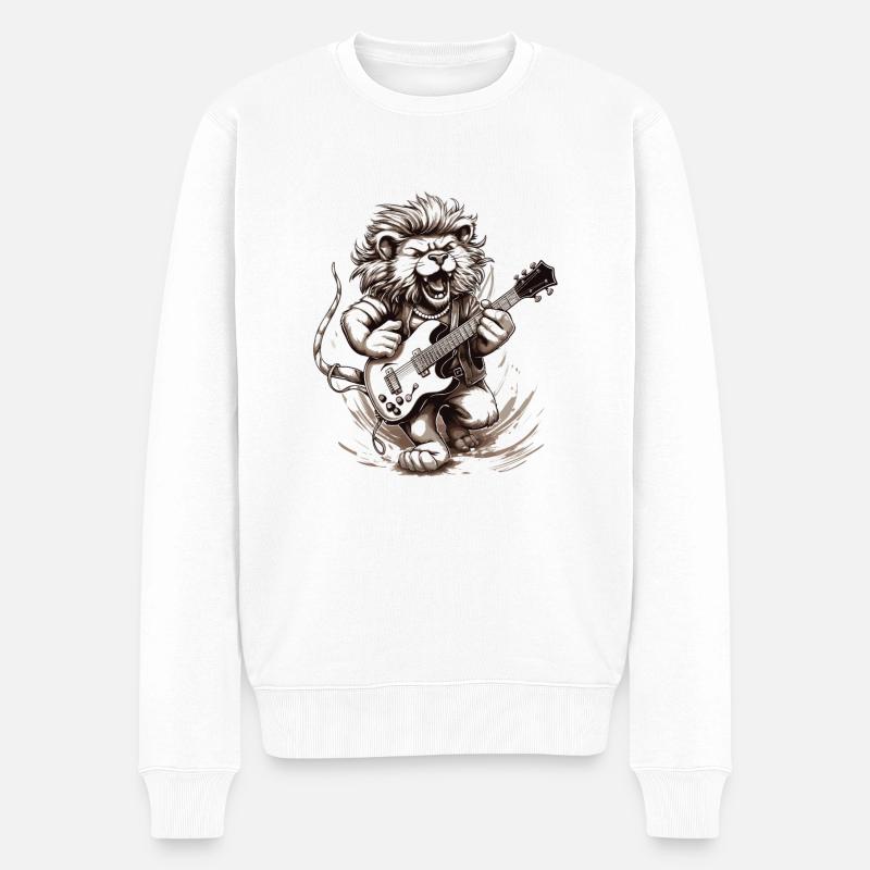 Löwe spielt Gitarre - Männer Premium Bio Pullover - Weiß
