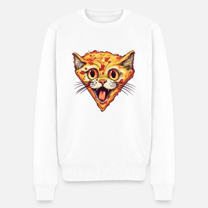 Pizza Katze - Männer Premium Bio Pullover - Weiß