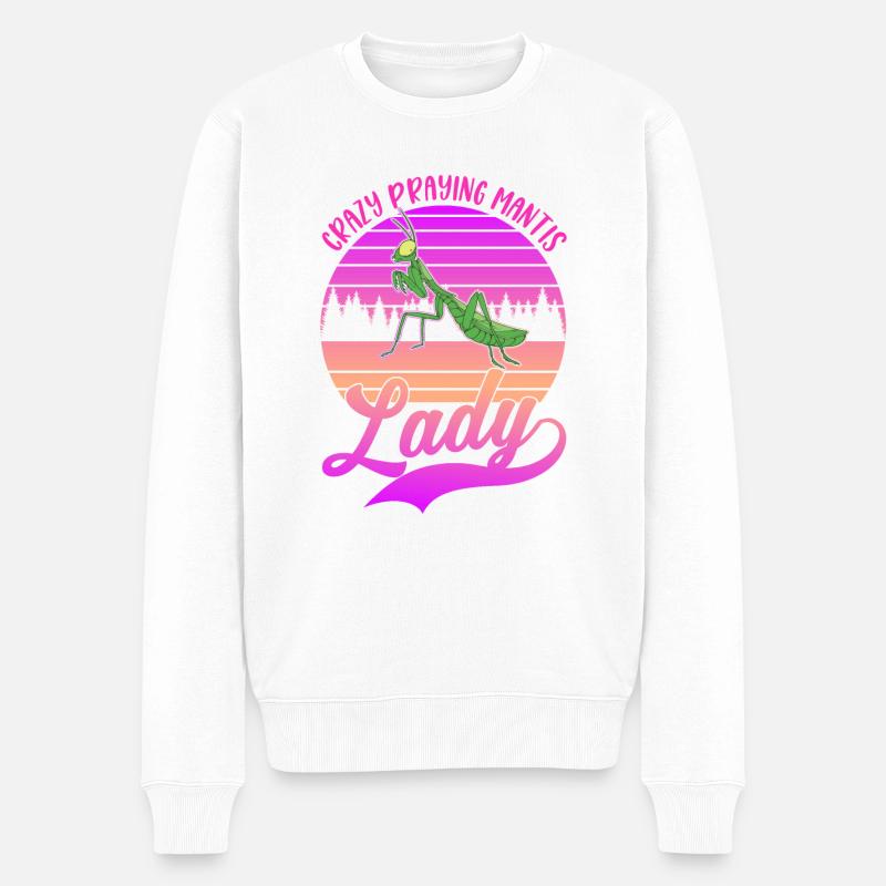 Verrückte Gottesanbeterin Frau - Männer Premium Bio Pullover - Weiß