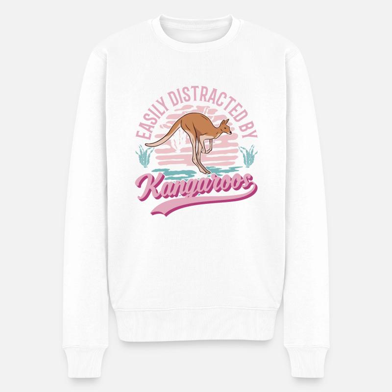 Easily distracted by Kangaroos Känguru - Männer Premium Bio Pullover - Weiß