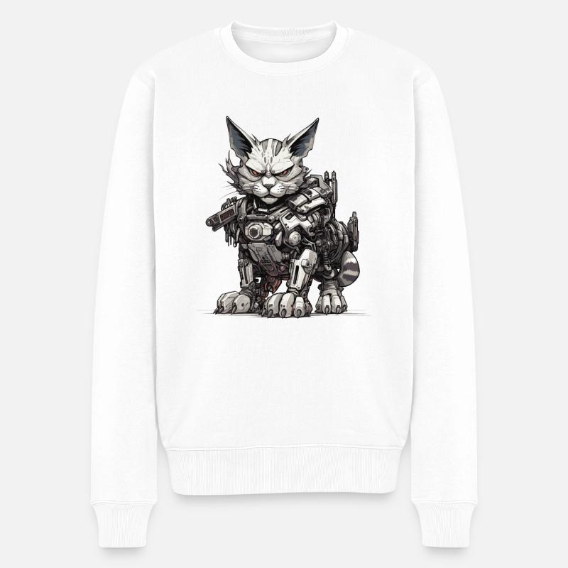 Robot chat - Pull Premium bio Homme - blanc