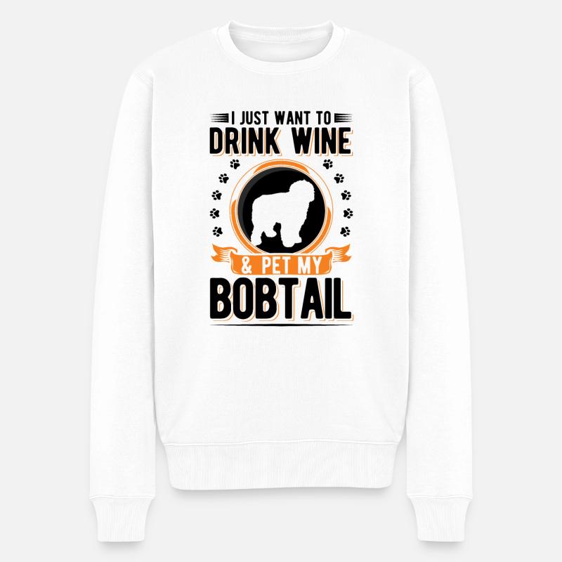 Bobtail und Wein - Männer Premium Bio Pullover - Weiß