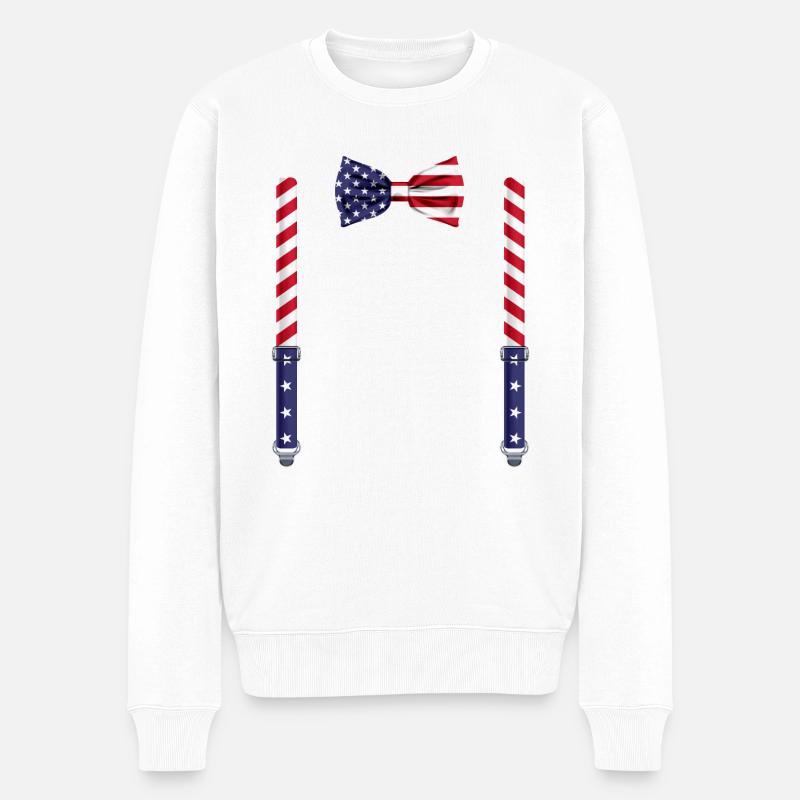 Drôle de nœud papillon du drapeau des États-Unis avec bretelles parfaites - Pull Premium bio Homme - blanc