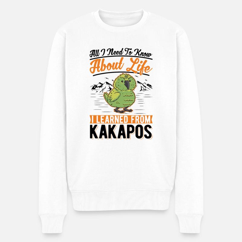 Kakapo Oiseau Perroquet de nuit - Pull Premium bio Homme - blanc
