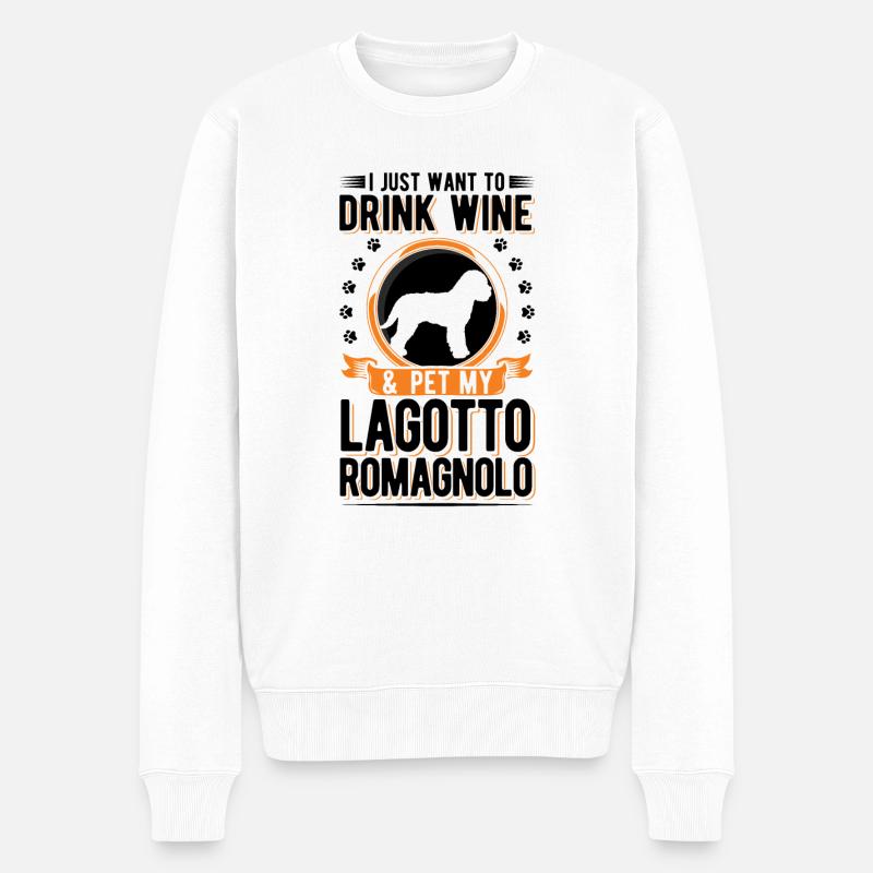 Lagotto Romagnolo et vin - Pull Premium bio Homme - blanc