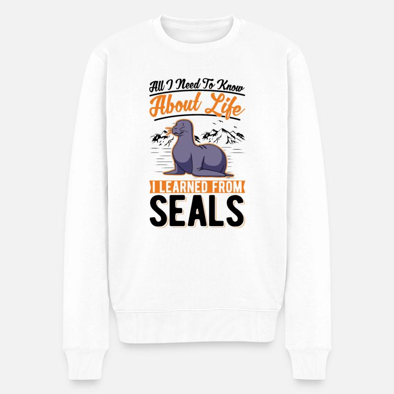 phoque, lion de mer, phoque - Pull Premium bio Homme - blanc