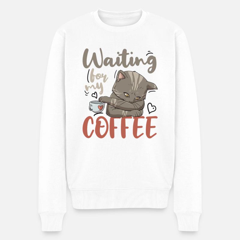 Koffeintrinker Kaffeeliebhaber Frühstück Kitty - Männer Premium Bio Pullover - Weiß